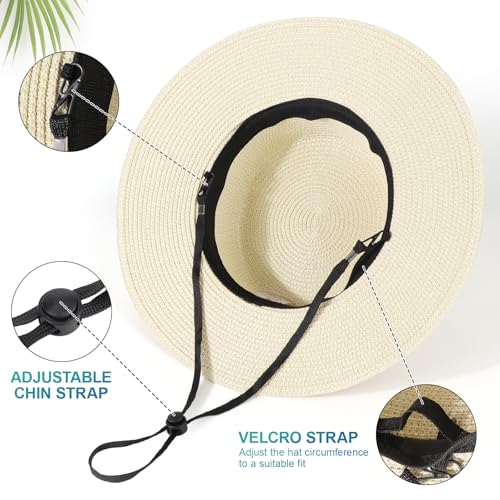 DRESHOW Women Straw Panama Hat Travel Fedora Beach Sun Hat Summer Wide Brim Straw Roll up Hats UPF 50+ - color: Fedora Ivory M