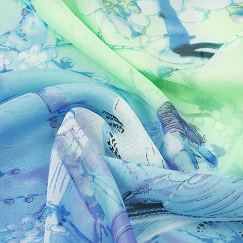 E-Clover Unique Fashion Women's Scarf Chiffon Sheer Scarves for Women Lightweight - color: Green Blue