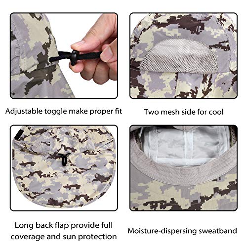 Tirrinia Wide Brim Sun Hat with Neck Flap for Men & Women, Breathable Hiking Fishing Safari Hat, Outdoor UV Protection Cap - color: Digital Gray