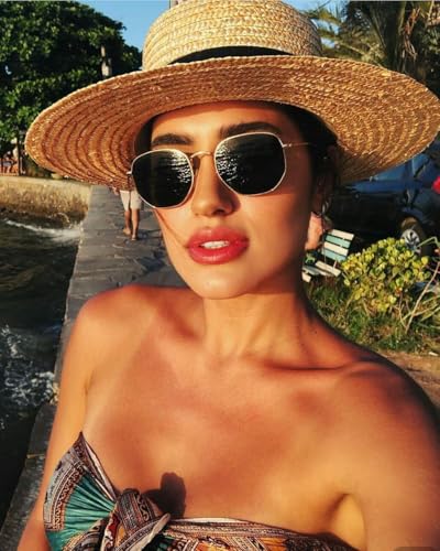Polarized Sunglasses for Womens Men Trendy Square Hexagonal Flat Mirrored Sun Glasses UV Protection - color: A04-gold/G15/Leopard