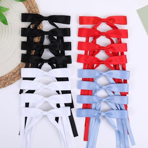 WORTL Hair Bows Clips Hair Ribbon Bowknot with Long Tail Bows Barrettes Hair Accessories for Women Girls 16PCS （Red，White，Blue，Black） - color: Red，White，Blue，Black