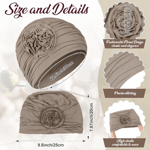 JenPen 4 Pcs Cotton Chemo Headwear for Women Turban Soft Cancer Head Scarf Hats Beanie Elastic Hair Wraps - color: Dark Gray, Brown, Black, Light Gray