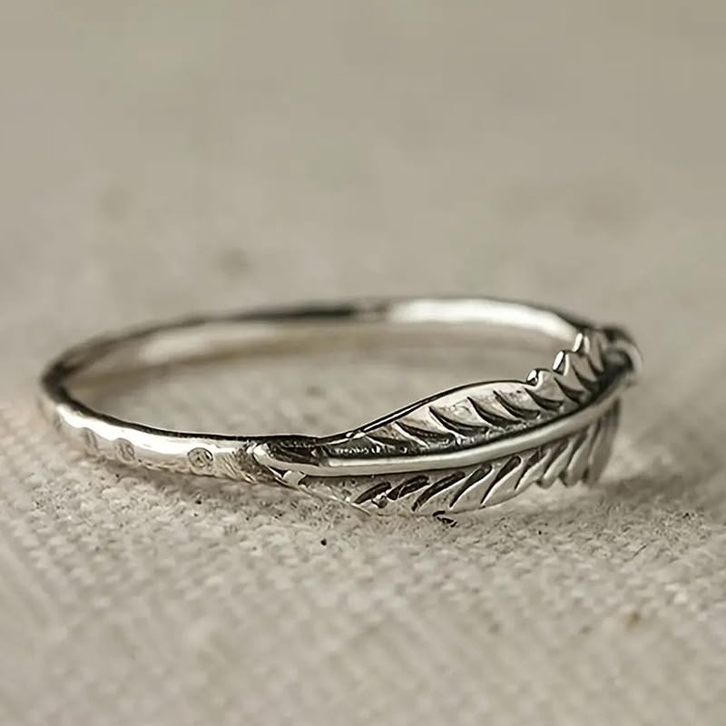 Vintage Oxidized 925 Silver Leaf Braided Twisted Wrap Thumb Ring Feather Leaf Simple Dainty Boho Sterling Silver Midi Ring Sizes 10# - size: 10#