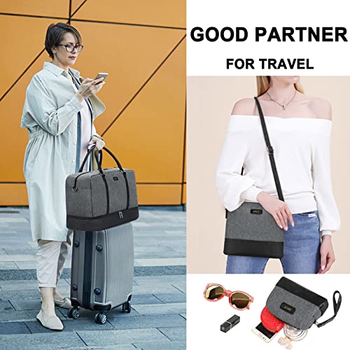 IBFUN Weekender Bags for Women, 21" Weekender Travel Bag, Travel Duffle Bag with Shoe Compartment Carry on Overnight Duffel Bag for Weekend Travel Business Trip, 3PCS - color: B1-Grey