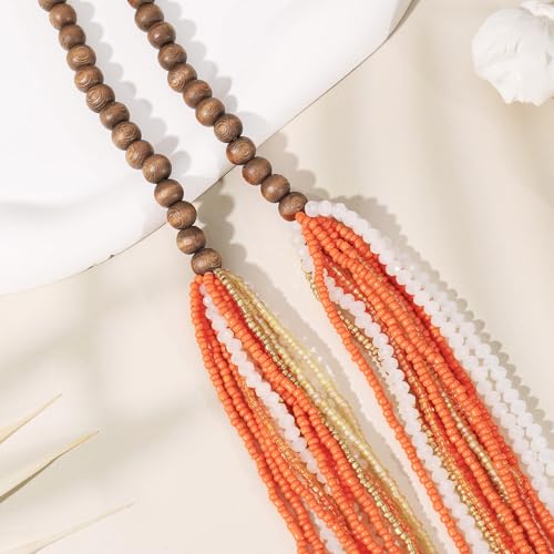 Coiris Chunky Statement Necklaces for Women Boho Multi Long Layered Strand Beaded Necklace for Women Handmade Crystal Beach Jewelry Gift - color: Orange