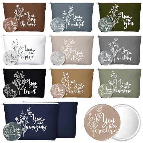 Vercraft 40 Pcs Employee Appreciation Gifts Bulk for Women Inspirational Canvas Makeup Bags Portable Compact Mirror Bulk Cosmetic Bag Thank You Return Gifts for Women Coworker (Bohemian,Boho) - color: Boho, size: Bohemian