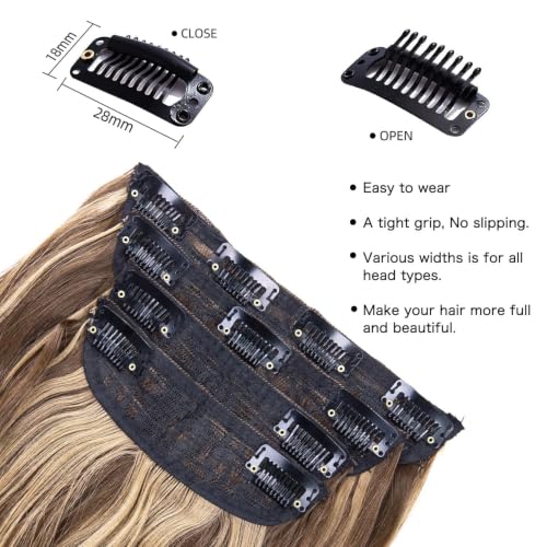 4PCS Clip in Hair Extensions Honey Blonde Mixed Light Brown 20 Inch Long Wavy Synthetic Hair Extensions (4pcs, 20Inch, 22H10#) - color: 22H10-Honey Blonde Mixed Light Brown