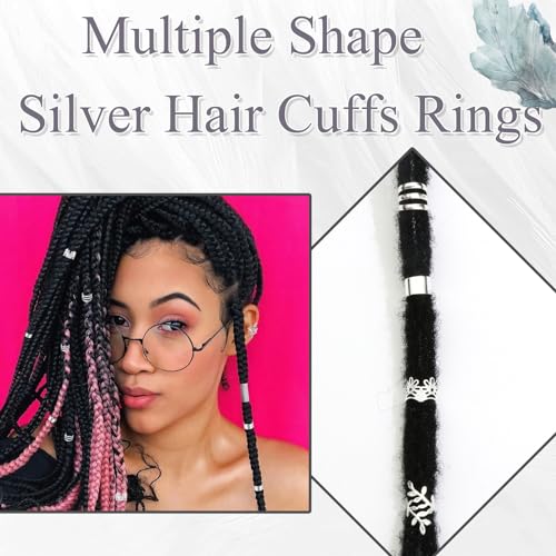 40PCS Silver Hair Jewelry for Braids Multi Style Hair Cuffs Metal Loc Dreadlock Accessories Non-Piercing Ear Clips Braid Jewelry for Women and Girls - color: Silver-1