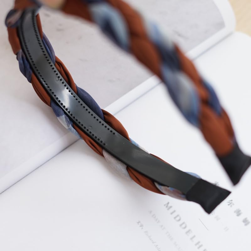 Braided Headband for Women-Vintage Fabric High Crown Headband with Non-Slip Teeth, Cute Boho Knotted Hair Band for Women & Teens (14-Denim Coffee, One Size) - color: 14-Denim Coffee