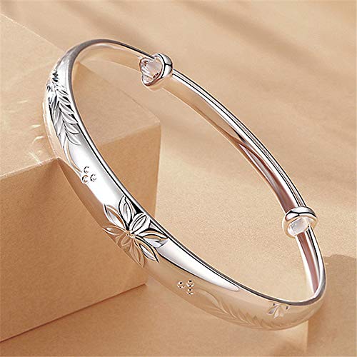 Sterling Silver Bangle Bracelets for Women,Fashion Jewelry Simple Adjustable 925 Silver Cuff Bangles for Women Mom Wife Valentine Mothers Day Gift - color: Style2