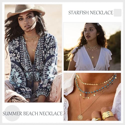 Shell Starfish Necklace for Women Pearl Beach Boho Layered Necklace Charm Accessories Summer Vacation Outfit 2026 - color: B1:layered beach necklace