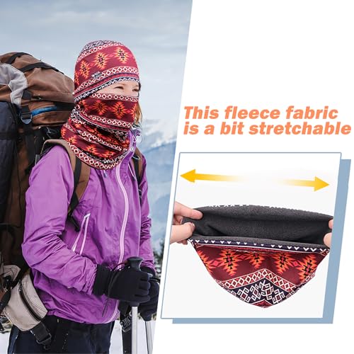 WK IEASON Winter Thermal Fleece Hat Scarf Set for Men Women Warm Windproof Cap Neck Warmer Fleece Beanie Scarf Set for Skiing - color: Red Bohemain