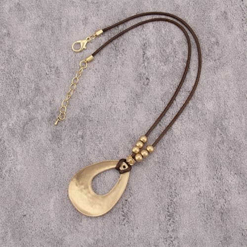 JAOYU Bohemian Necklaces for Women Leather Necklace Wood Pendant Choker Long Brown Necklace Chunky Circle Boho Hippie Jewelry - style: Bolo Choker Necklace