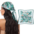 AWAYTR 27.5” Square Satin Head Scarf Hair Scarf for Women's Hair Silk Bandana for Women Silk Head Wrap for Sleeping - color: Flower (Dark Green)