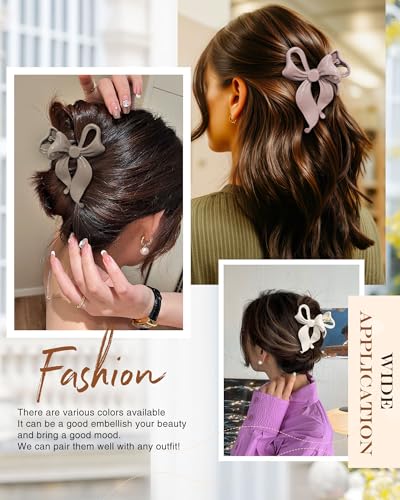 4 PCS Bow Hair Clips Bow Claw Clip for Women, Large Hair Claw Clips for Thin Thick Long Hair Cute Nonslip Bows(White+Black+Grey+Naked Pink) - color: White+Black+Grey+Naked Pink