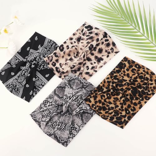 DRESHOW 6 Pack Extra Wide Headbands for Women Large Turban Headband Boho Head Wrap Elastic Hairbands Hair Twisted Knot Hair Accessories - color: 6 Pack Knotted: Solid Color + Patterned
