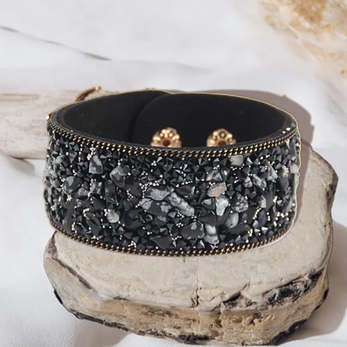 Long tiantian Boho Bracelets for Women Western Jewelry for Women Leather Wrap Bracelets Stackable Bangle Western Outfit for Women - color: leather bracelets(black)