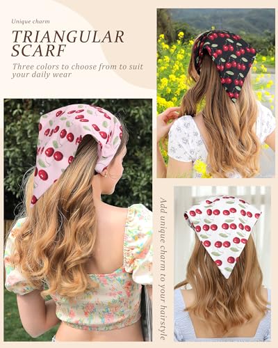 HAIMEIKANG Floral Bandana Headbands for Women Boho Hair Bandanas Scarf Cherry Triangle Kerchief Hair Bands Vintage Head Scarf(Cherry) - color: Cherry