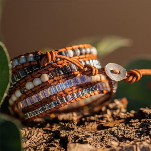 YGLINE Natural Stone Beaded Healing Wax String 5 Wraps Bracelets - color: druzy 1