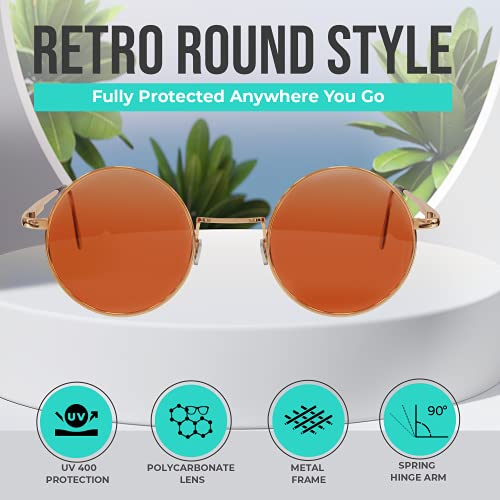 Retro Round Sunglasses Small Colored Lens Hippie Glasses - style: Orange