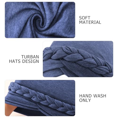 DRESHOW Turban Pre-Tied Twisted Hat Thread African Head Wraps for Black Women Chemo Cancer Cap Braid Hair Cover - color: 1 Pc Twisted Braid: Light Navy Blue