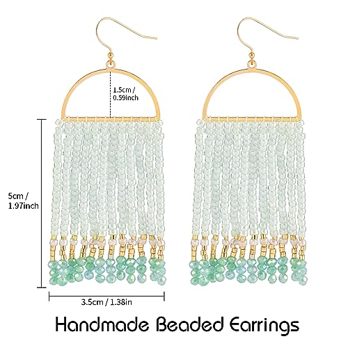 Bohemia Beaded Dangle Earrings - Handmade Seed Bead Earrings, Statement Beaded Tassel Earrings for Women - color: MINT GREEN