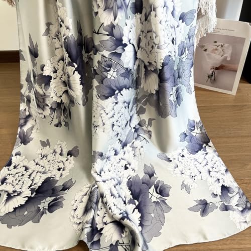 Long Silk Like Scarf Lightweight Satin Scarves Large Sunscreen Shawl Wrap for Women - color: 012.chrysanthemum Blue
