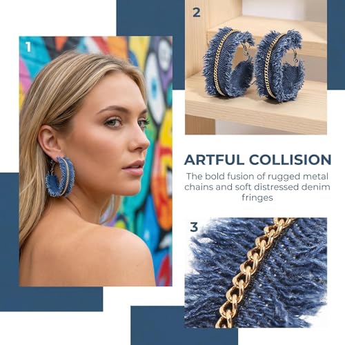 Coiris Bohemian Statement Dangle Earrings for Women Denim Leather Shells Pearl Polygonal Leaf Circle Drop Earrings for Women - style: Denim Circle