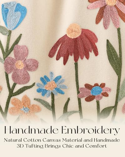 Miss Adola Embroidery Tote Bag with Pocket & Buckle - Reusable Canvas Tote for Women Cute Aesthetic Work Shopping Grocery Bag - style: Floral