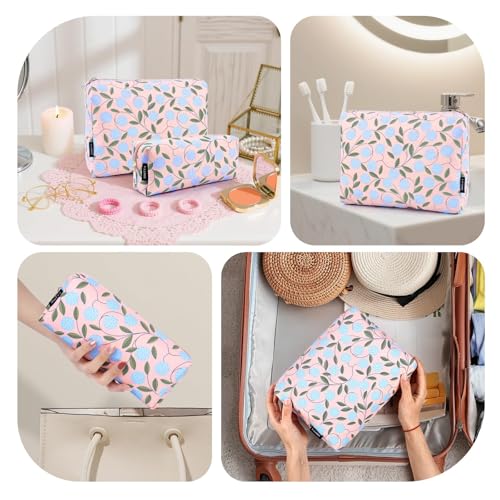 MAANGE 2PCS Makeup Bag for Women, Cosmetic Bag Set, Portable Travel Makeup Bag, Bolsa de Maquillaje, Impermeable Oxford Cloth Make Up Organizer with Gold Zipper(Pink Plants) - color: 2 PCS