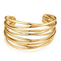 WOWORAMA Chunky Cuff Bracelets for Women Multi-layer Cross Wire Open Bangle Bracelet Adjustable Chunky Wide Open Wrist Arm Cuffs Wrap Bracelet Gold/White Gold - color: Gold Cross Wire Cuff