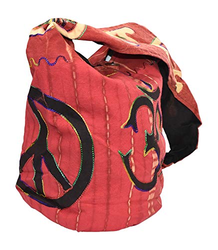 Mandala Crafts Hippie Bag, Large Boho Hobo Purse for Women, Crossbody Shoulder Sling Bags for Indie Style Bohemian Accessory - style: Red Om