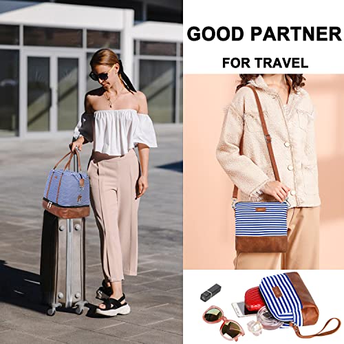 IBFUN Weekender Bags for Women - 21" Travel Duffle with Shoe Compartment - Carry On Overnight Duffel for Weekend Travel & Business Trips, 3PCS - color: A3-Blue Strip