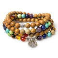 108 Mala Beads Necklace 7 Chakra Buddhist Prayer Beaded Bracelet Tree of Life Pendant Stone Yoga Necklace - color: Wood Jasper-Buddha