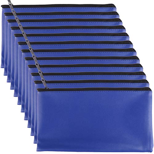 12 Pieces Bank Bag Money Pouch Security Bank Deposit Bag with Zipper for Cash Money, Check Wallet, Cosmetics, Tools 11x6 inch (Black +Blue) (Blue) - color: Blue