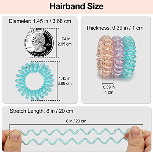 JessLab Spiral Hair Ties, 20 Pcs Traceless Phone Cord Hair Ties No Crease Spiral Bracelet Plastic Coil Ponytail Holders No-Damage Headband Hair Accessory for Girls Women Ladies Gift (Steel Beaded) - color: Steel Beaded