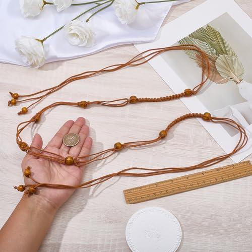 CRASPIRE Boho Rope Belt Tassel Braided Waist Belts Brown Thin Tie Skinny Woven Beads Cord Handmade Weaving Handwoven Macrame Long Apparel Decorative Chain for Women Dress Cloth Outfit Skirt Wrap - color: Brown