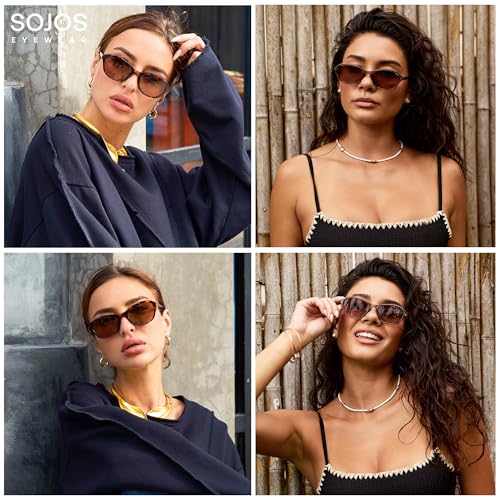 SOJOS Retro Oval Sunglasses for Women Trendy Cat Eye Narrow Chic Y2K 90s Sunnies SJ2685 - color: Tortoise/Brown
