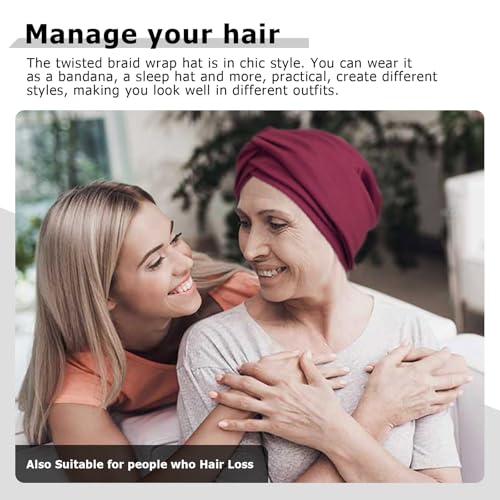 AQOKKA African Turban for Women Knotted Hair Wraps for Turban Head Scarf for Black Women Hair Cancer Chemo Headwear Cap - color: Twisted Braid: 1 Pack Burgundy