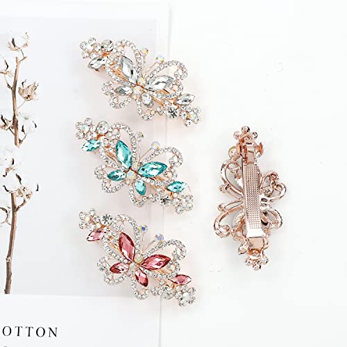 inSowni 4 Pack Luxury Glitter Sparkly Jeweled Gems Crystal Rhinestone Butterfly Metal French Barrettes Alligator Snap Hair Clips Headpieces Accessories for Women Girls - color: 4pcs Set D