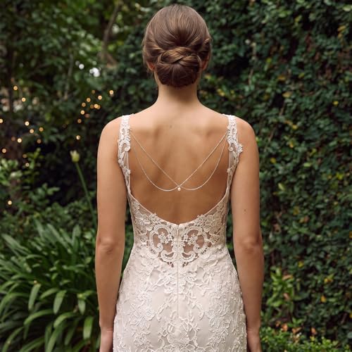 Back Chain Body Chain Jewelry for Summer Outfits Rhinestone Pendant Back Necklace for Backless Dresses - color: B2:Silver Back Chain