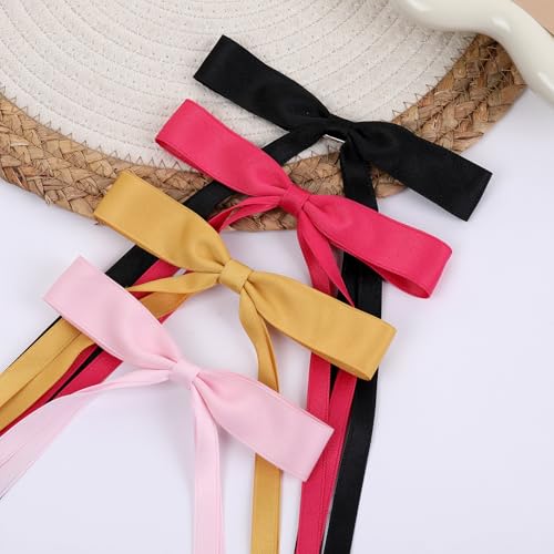 WORTL Hair Bows Clips Coquette Ribbon Bowknot with Long Tail Princess Hair Bows French Barrettes Hair Accessories for Women Girls 16PCS (Rose red, Pink, Yellow, Black) - color: Rose red, Pink, Yellow, Black
