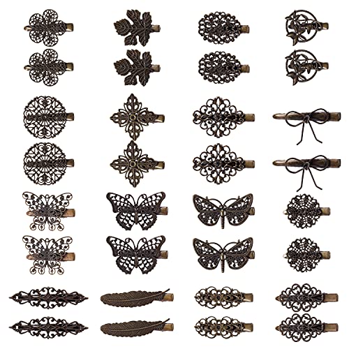 Cinaci 32 Pack/16 Pairs Small Metal Silver Bronze Retro Vintage Leaf Flower Butterfly Alligator Hair Clips Duckbill Barrettes Hair Pins Accessories for Women Girls (Bronze) - color: Bronze