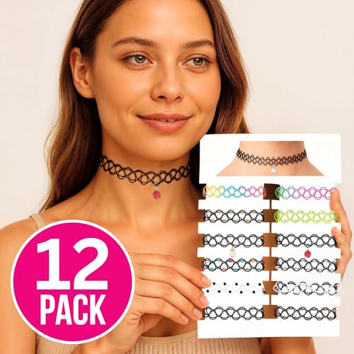 BodyJ4You 12PC Tattoo Choker Necklace for Women - 90s Choker Necklaces Y2K Fashion Trendy Vintage - Emo Black Choker Rainbow Pink White Purple Neon Green Blue Daisy Flower - color: Black, Rainbow, Green