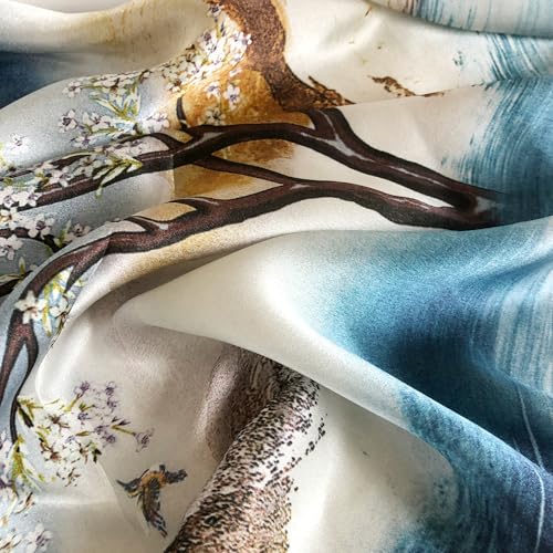 100% Mulberry Silk Neck Scarf 21''x21'' Small Square Hair Scarf for Women Men Lightweight Bandana Envelope Package - color: Oil Painting- Blue