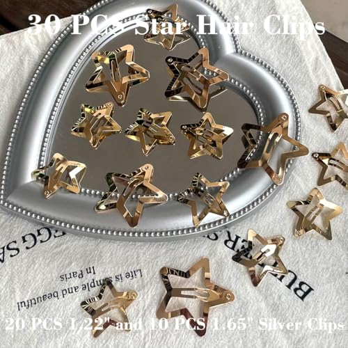 Seneeel 30 PCS Gold Star Hair Clips (1.22" & 1.65") - Snap Hair Accessories for Girls & Women - Non Slip Star Clips - Gold Metal Hair Clips - color: 1.22" 1.65"gold (30PCS)