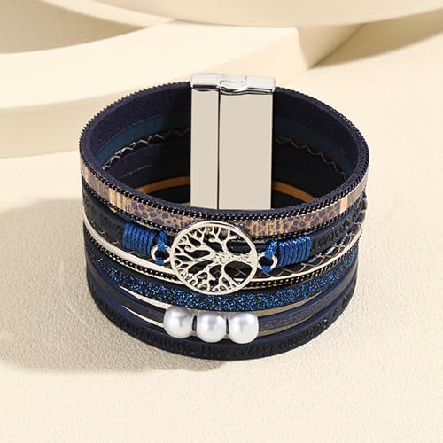 Long tiantian Leather Bracelets for Women Men Heart Wrap Bracelets Western Jewelry Cowgirl Outfits Birthday Gifts for Her - color: D4:blue leather bracelet