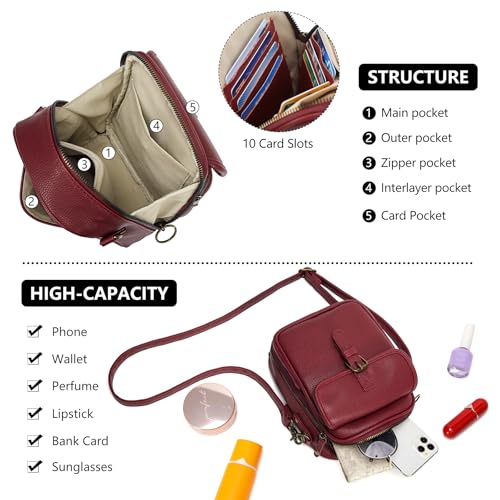 Small Crossbody Bags for Women Vegan Leather Messenger Purses, Vintage Wallet Anti Theft Shoulder Handbags with Card Slots - color: Red