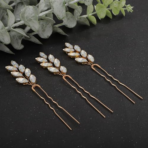 3pcs Opal Crystal Beads Hair Piece for Brides Women Girls Handmade Simple Hair Pins for Special Occasion (Opal) - color: Opal