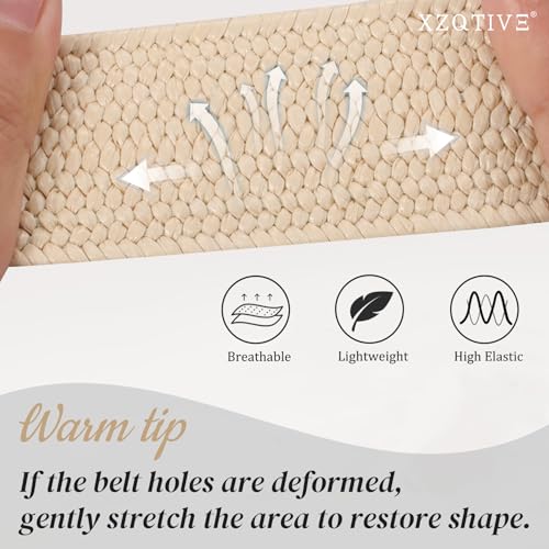 XZQTIVE Straw Woven Elastic Belt for Women Stretch Waist Belt for Dress Boho Raffia Ladies Belt with Gold/Sliver Buckle - color: Beige(silver Buckle), size: Fit Waist Size Below 41"